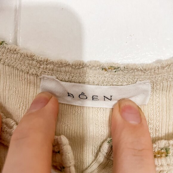 Doen Amelie Yellow Floral Pointelle Button Down Tee Top Shirt, Size XS - Picture 5 of 10